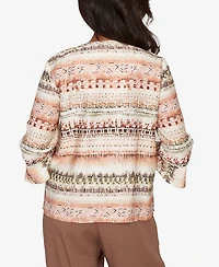 Alfred Dunner Petite Spice Market Biadere Stripe Center Seam V-Neck Top