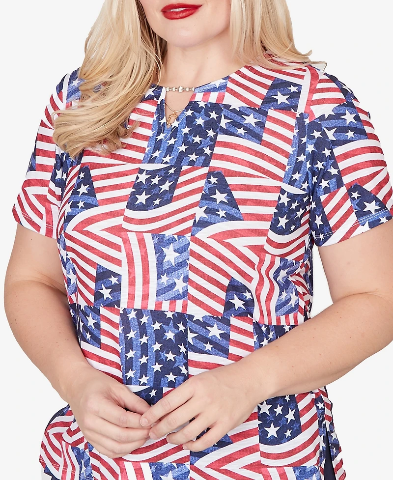 Alfred Dunner Petite Lady Liberty American Flag Patchwork Short-Sleeve T-Shirt