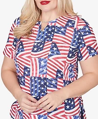 Alfred Dunner Petite Lady Liberty American Flag Patchwork Short-Sleeve T-Shirt