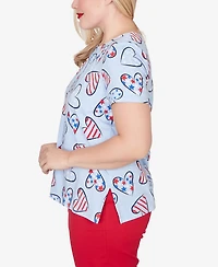 Alfred Dunner Petite Lady Liberty American Flag Hearts Printed Short-Sleeve T-Shirt