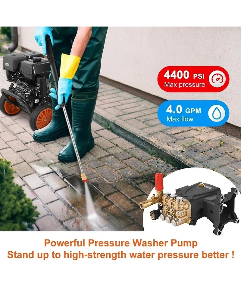 Sugift Pressure Washer Pump, 4400 Psi, 1" Shaft Triplex Plunger for Power Washers