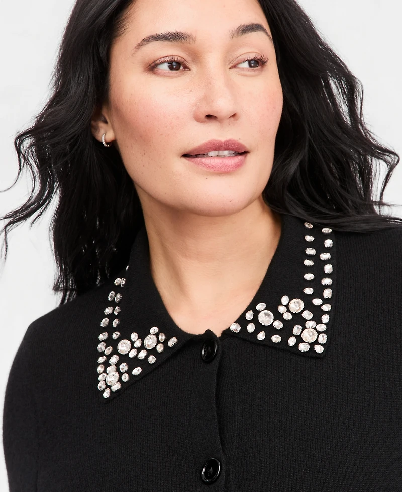 Charter Club Plus 100% Cashmere High-Rib Embellished Cardigan, Macy's Exclusive