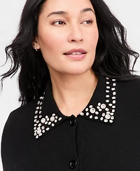 Charter Club Plus 100% Cashmere High-Rib Embellished Cardigan, Macy's Exclusive