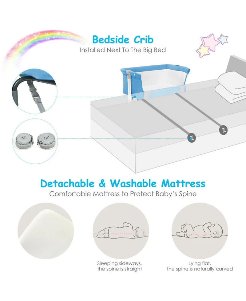 Gouun Portable Baby Bedside Bassinet Sleeper with 4 Adjustable Heights