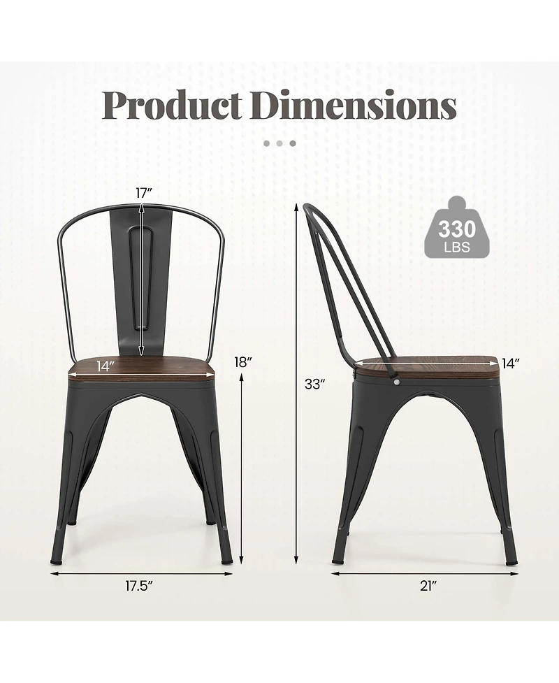 Gymax Tolix Style Metal Dining Chairs Set of 4 with Wood Seat and Removable Backrest
