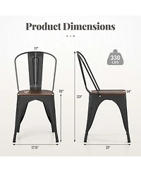 Gymax Tolix Style Metal Dining Chairs Set of 4 with Wood Seat and Removable Backrest