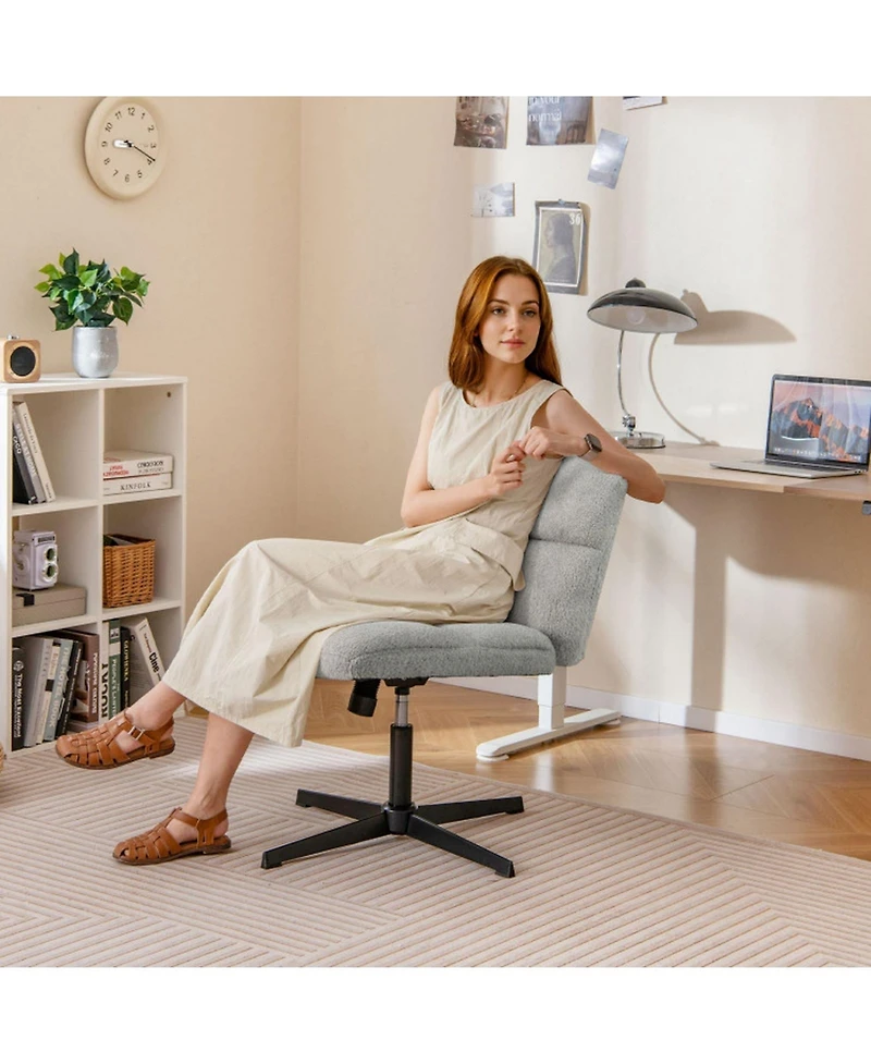 Gouun Wide Seat Cross Legged Armless Swivel Chair with Adjustable Height