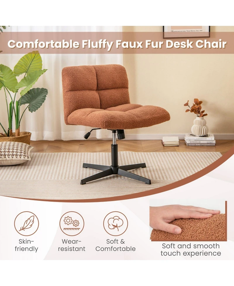 Gouun Armless Cross Legged Desk Chair with Fleece Upholstery and 360-Degree Swivel