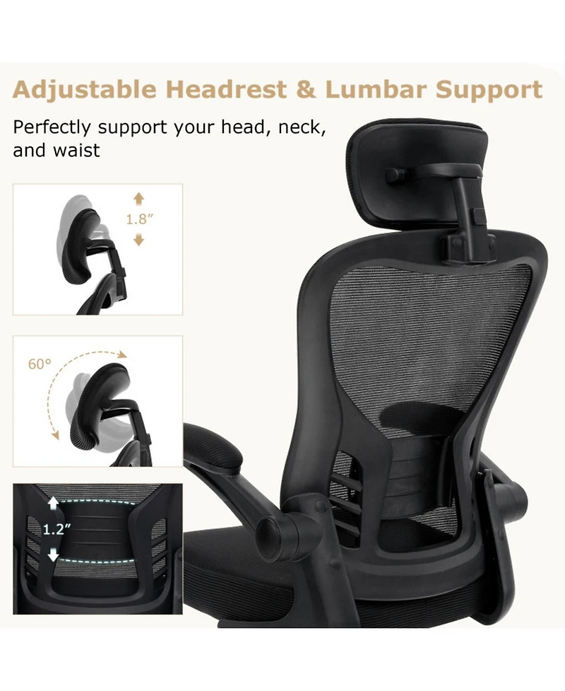 Gouun Ergonomic Mesh Office Chair with Adjustable Headrest, Lumbar Support and Flip-Up Arms