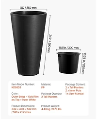 Sugift Set of 2.24in Round Tall Planters with Drainage for Patio Porch