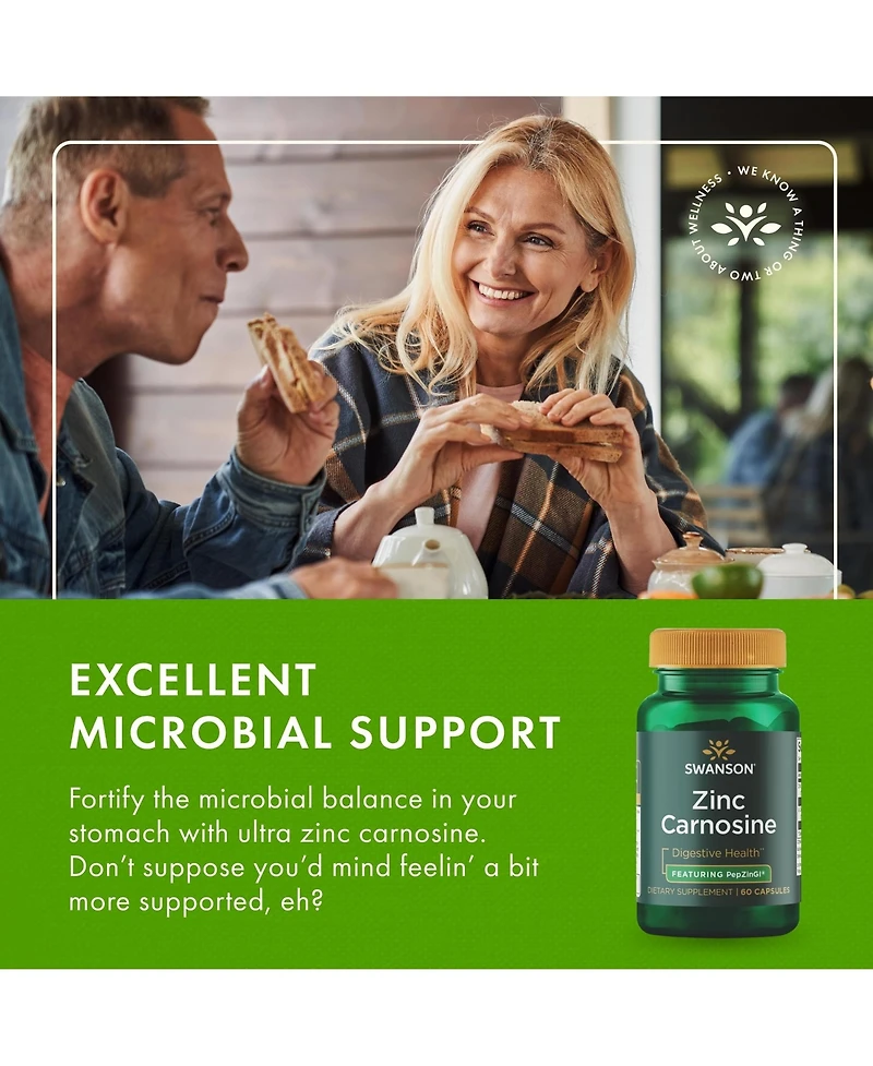 Swanson Zinc Carnosine (PepZin Gi), Gastric Health and Digestive Support, Microbial Balance in Stomach 60 Capsules