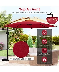 Slickblue Solar Offset Hanging Patio Umbrella 10ft with Base and Lights
