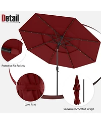 Sugift 10 Feet Solar Patio Umbrella with 32 Led Lights 3-Tier Vented Top