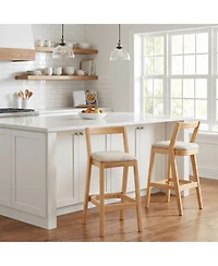 Rainsken Sturdy Rubberwood Structure with Soft Fabric Kitchen Bar Stools Set of 2