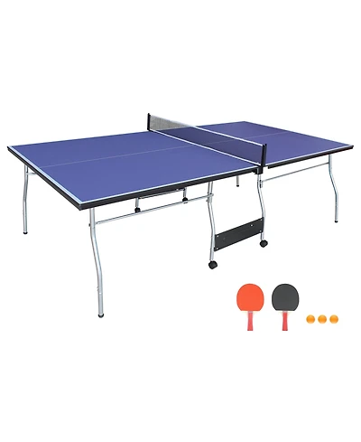 Rainsken 84.5FT Mid-Size Table Tennis Table, Foldable and Portable Ping Pong Table Set with Net, 2 Table Tennis Paddles and 3 Balls for Indoor Game