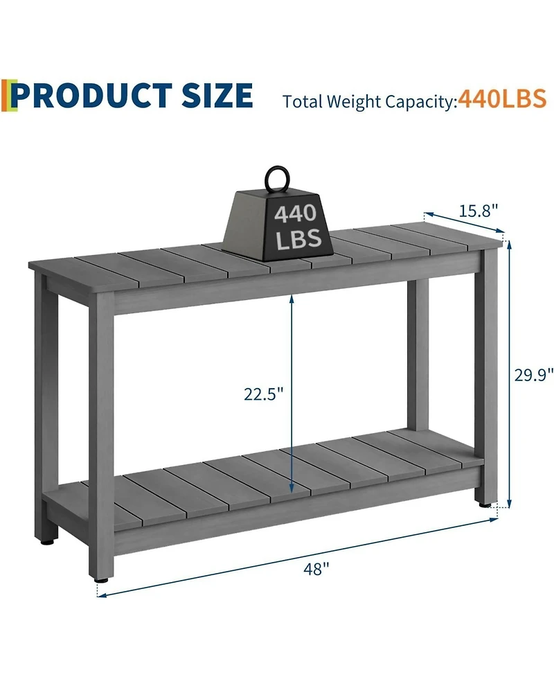 gaomon 48 Inch 2-Shelf Console Table, Indoor Outdoor 2-Tier Patio Buffet Table with Adjustable Foot Pad, Wooden Bar Storage Organizer.
