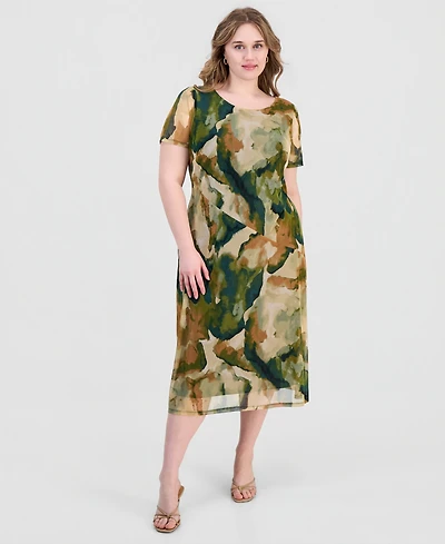 Connected Plus Printed Mesh Midi Dress
