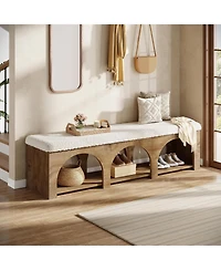 Tribesigns 63" Upholstered Entryway Bench, 2-Tier Entry Shoe Bench with Cushion and Storage Shelf, Farmhouse Padded Ottoman