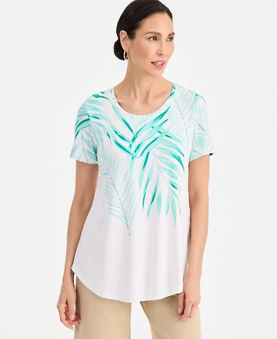 Jm Collection Women's Printed Scoop-Neck Short Sleeve Top, Macy's Exclusive