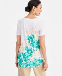 Jm Collection Women's Printed Scoop-Neck Short Sleeve Top, Macy's Exclusive