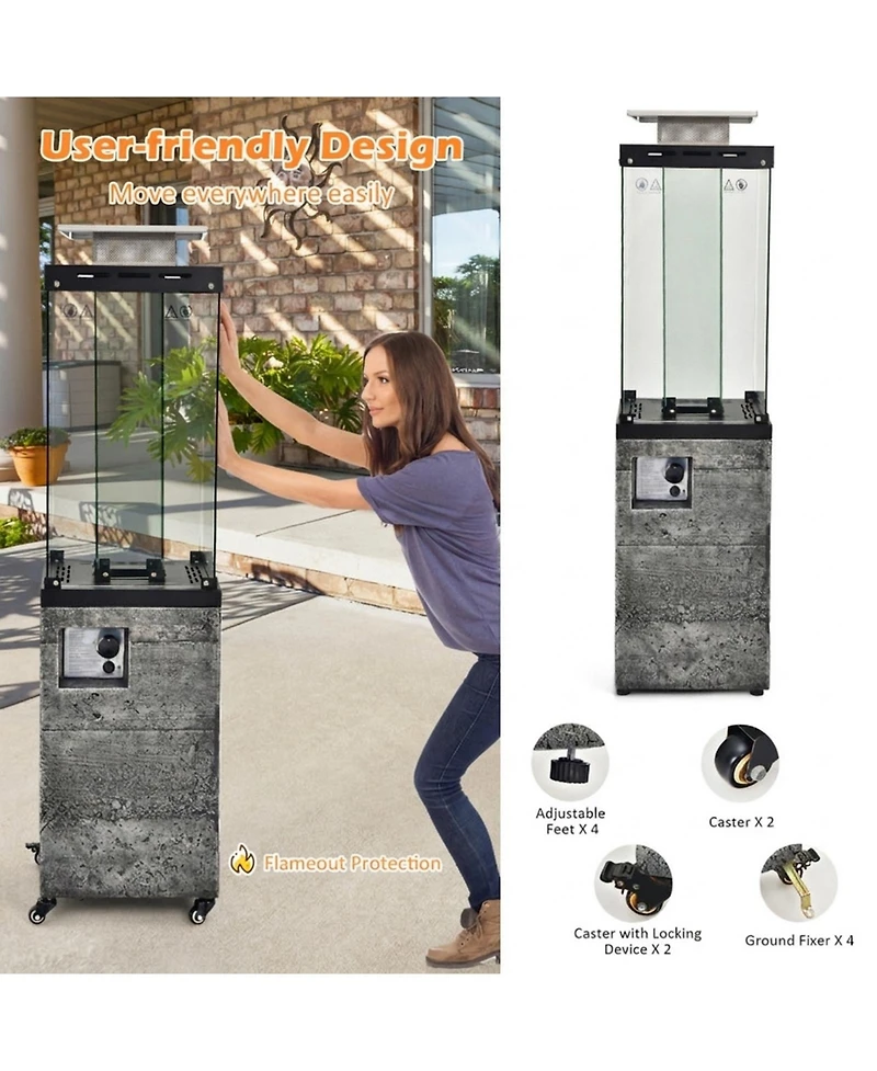 Gouun 41,000 Btu Propane Patio Heater with Tempered Glass Tube and Lockable Wheels