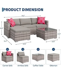 gaomon 5-Piece Outdoor Sectional Sofa Set, All-Weather Pe Rattan Patio Furniture with Ottoman and Tempered Glass Table