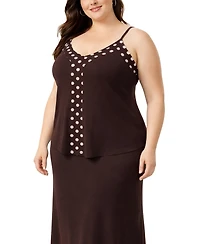 Coin 1804 Plus Size Polka Dot Mesh Panel Cami Top