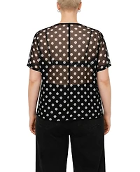 Coin 1804 Plus Polka Dot Mesh Rolled Sleeve Top