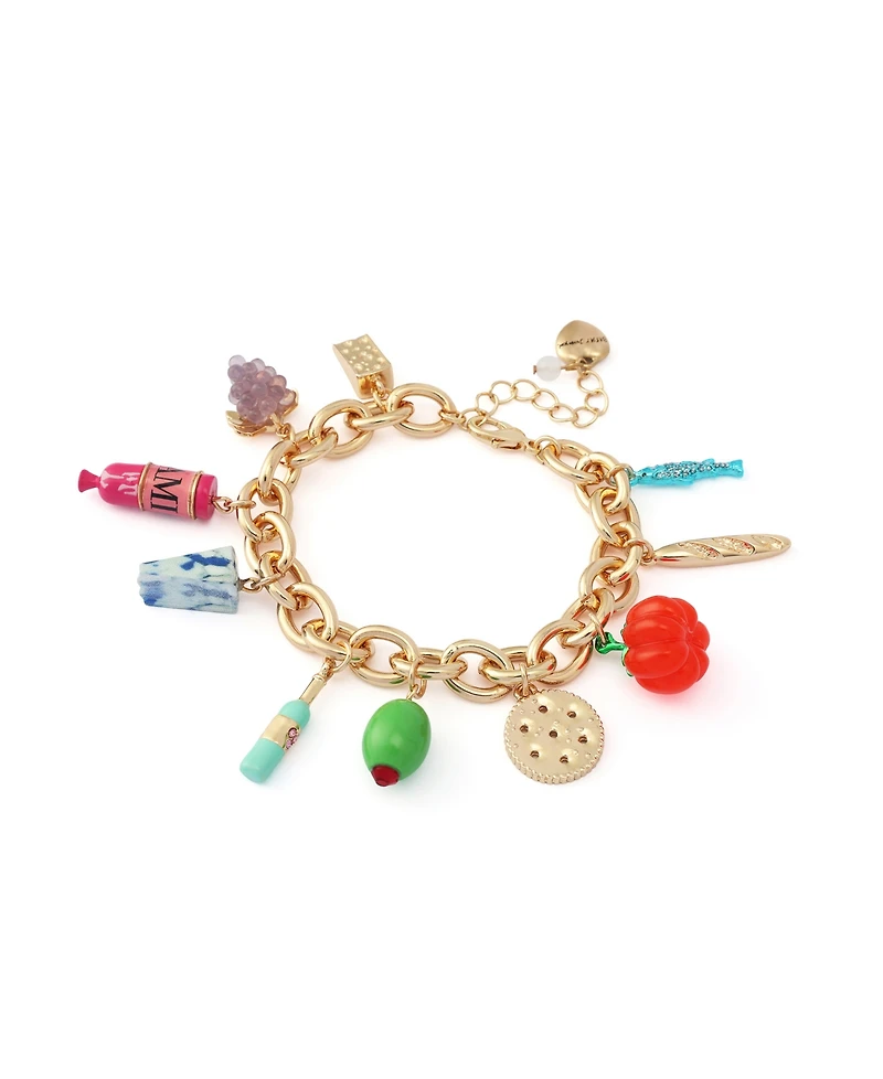 Betsey Johnson Faux Stone Girl Dinner Charcuterie Charm Bracelet