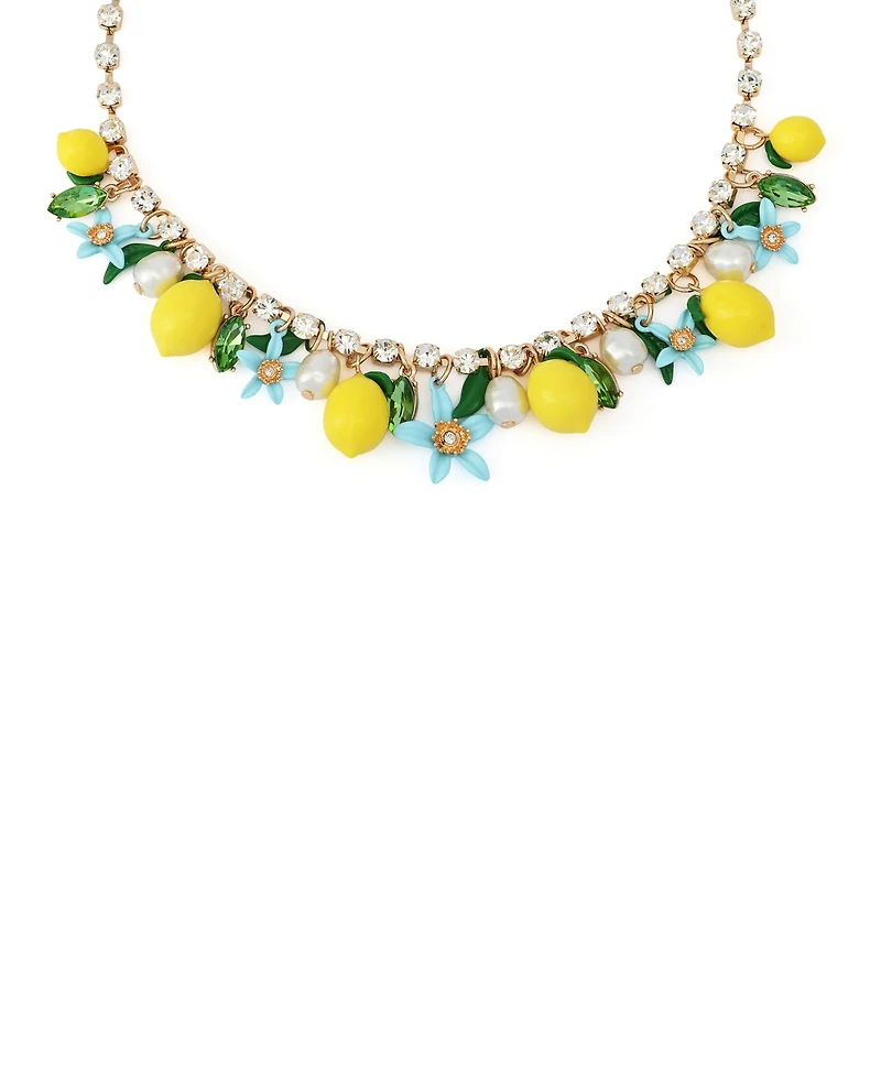 Betsey Johnson Faux Stone Girl Dinner Shaky Lemon Charm Bib Necklace