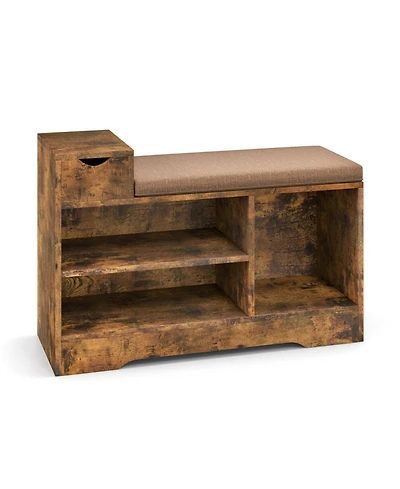 Gouun Entryway Shoe Bench with Padded Cushion, Storage Drawer and 3 Open Compartments