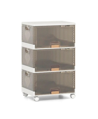 Gouun 3-Cube Collapsible Stackable Storage Bins with Detachable Wheels