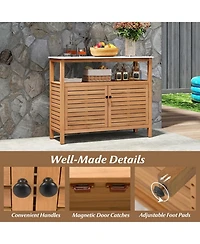Gouun Acacia Wood Patio Buffet Cabinet with Open Shelf and Resin Countertop