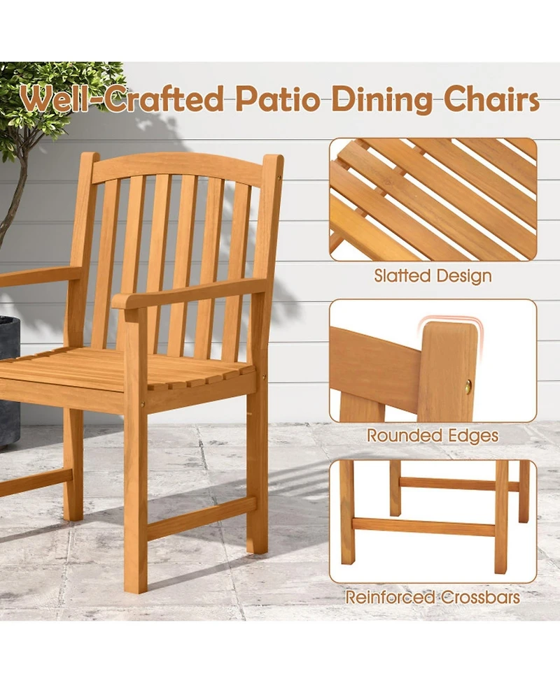 Sugift Solid Acacia Wood Patio Chairs Set of 2 with Slatted Seat and Inclined Backrest for Porch
