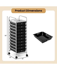 Gouun 10-Drawer Chrome-Plated Rolling Storage Cart with Lockable Universal Wheels