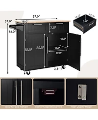 Gouun Rolling Kitchen Island Cart with Rubber Wood Top, Drawers, and Cabinet