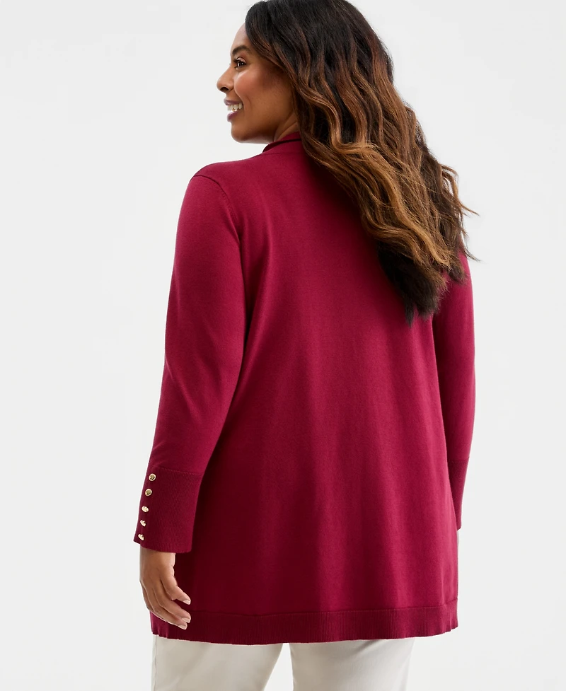 Jm Collection Plus Open-Front Long-Sleeve Cardigan, Exclusively at Macy's