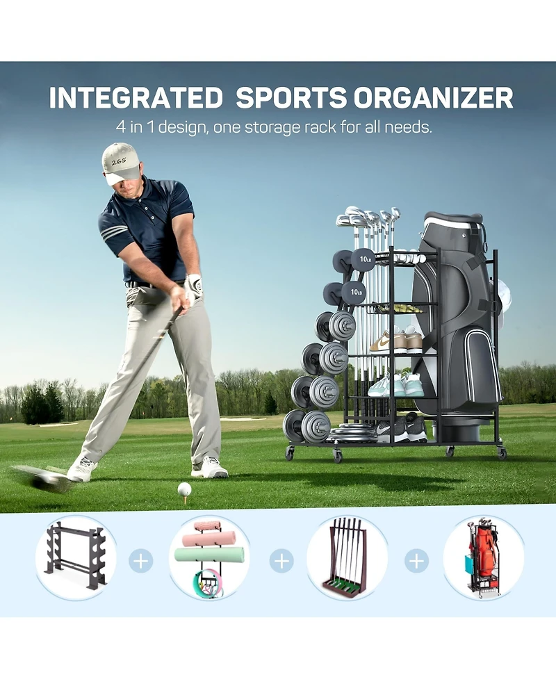 Mythinglogic Home Gym Storage with Lockable Wheels for Dumbbells Yoga Mat