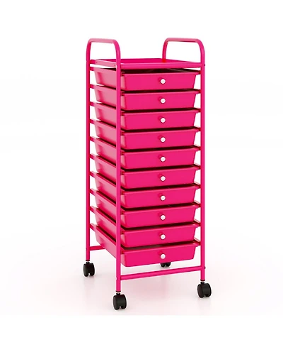 Gouun 10-Drawer Narrow Rolling Organizer Cart with Universal Casters