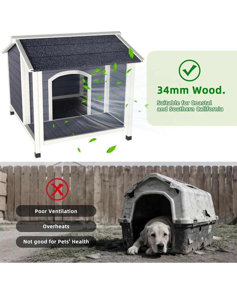 6thdruple Outdoor Dog House, Wooden Weatherproof Kennel with Asphalt Roof and Raised Floor