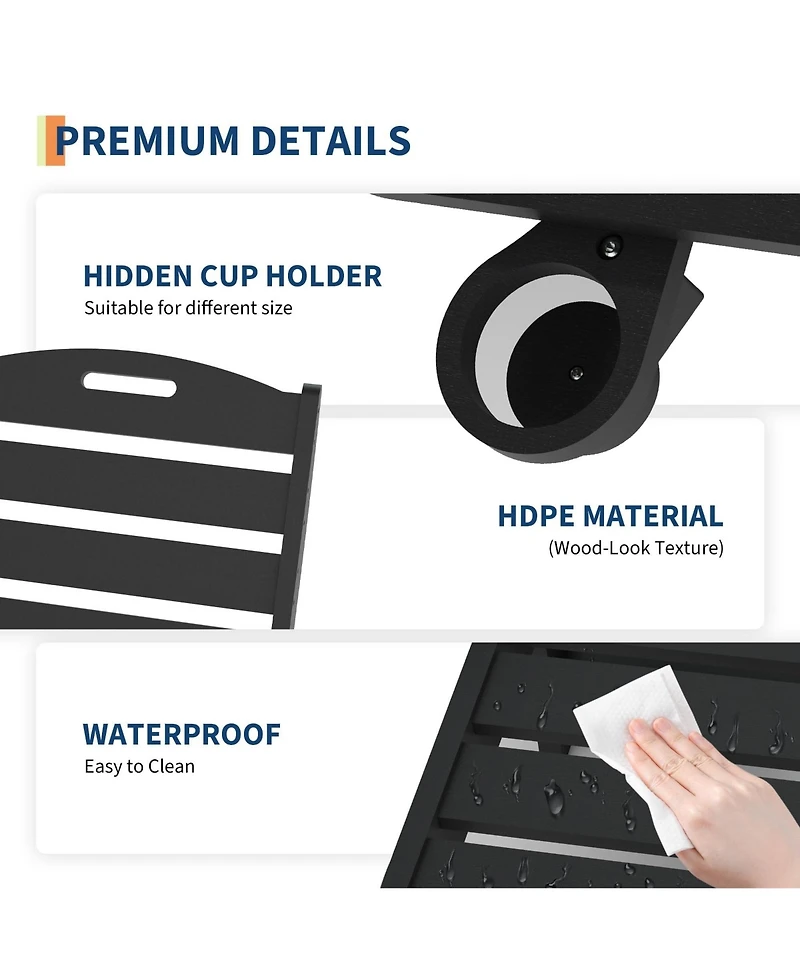 Homfan 5-Position Adjustable Hdpe Folding Chaise Lounge Set Outdoor Recliners with Cup Holder, Wheels, Resin, for Poolside, Garden 2 Pack