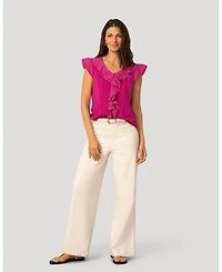 Cable & Gauge Women's Voile Mix Ruffle Trim Top