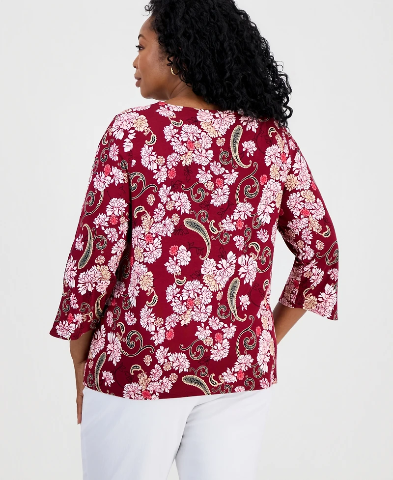Jm Collection Plus Scoop-Neck 3/4-Sleeve Top, Macy's Exclusive