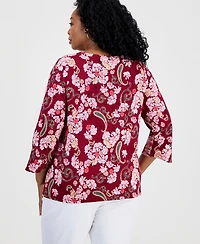 Jm Collection Plus Scoop-Neck 3/4-Sleeve Top, Macy's Exclusive