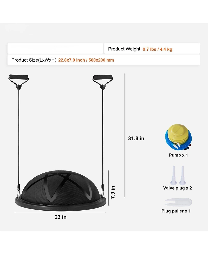 Mecale Half Balance Ball Trainer 660 lbs with Bands for Home Gym