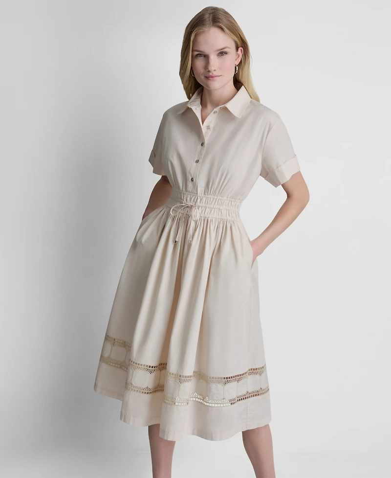 Dkny Women's Embroidered Short-Sleeve Cotton Shirt Dress