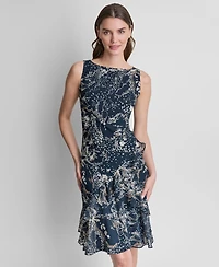 Dkny Women's Sleeveless Boat Neck Ruffle Dress