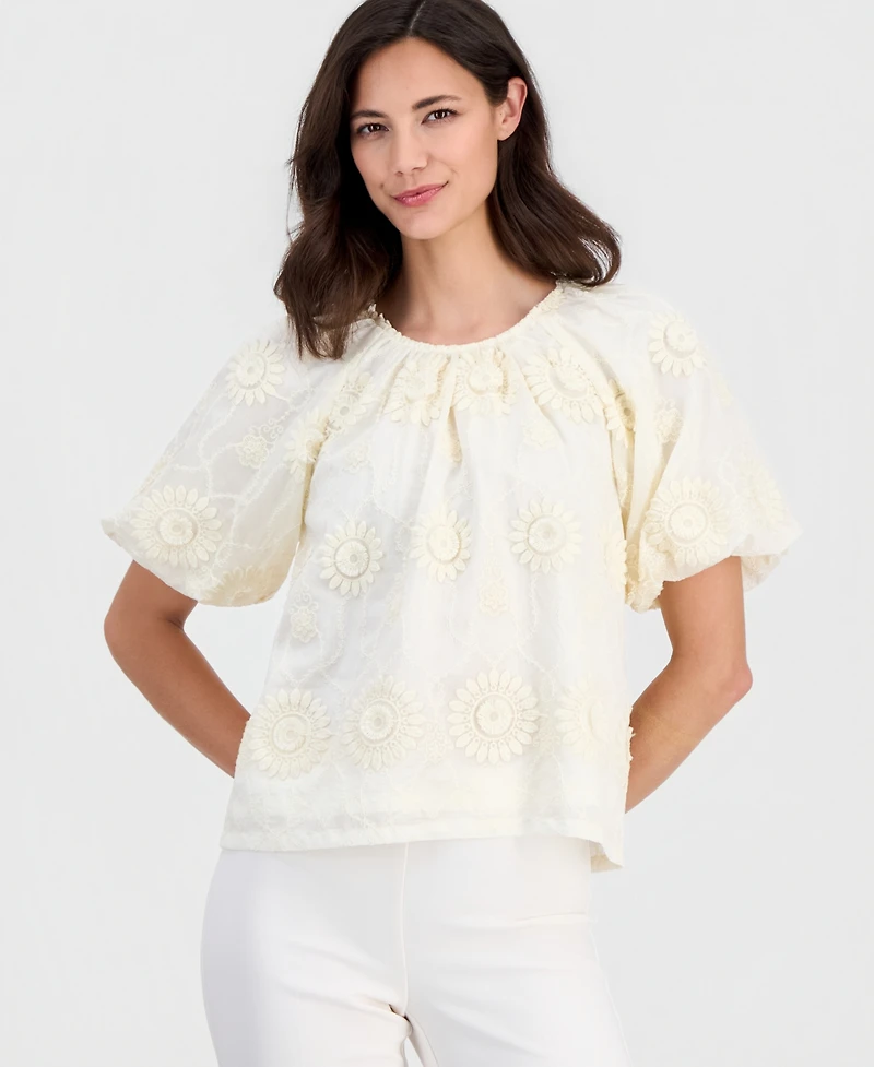 T Tahari Women's Crewneck Short-Sleeve Blouse