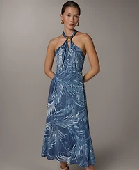 Donna Karan New York Women's Halter Chiffon A-Line Sleeveless Midi Dress