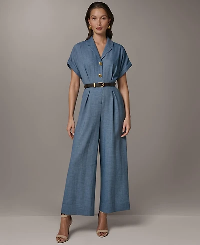 Donna Karan New York Women's Collared V-Neck Short-Sleeve Jumpsuit